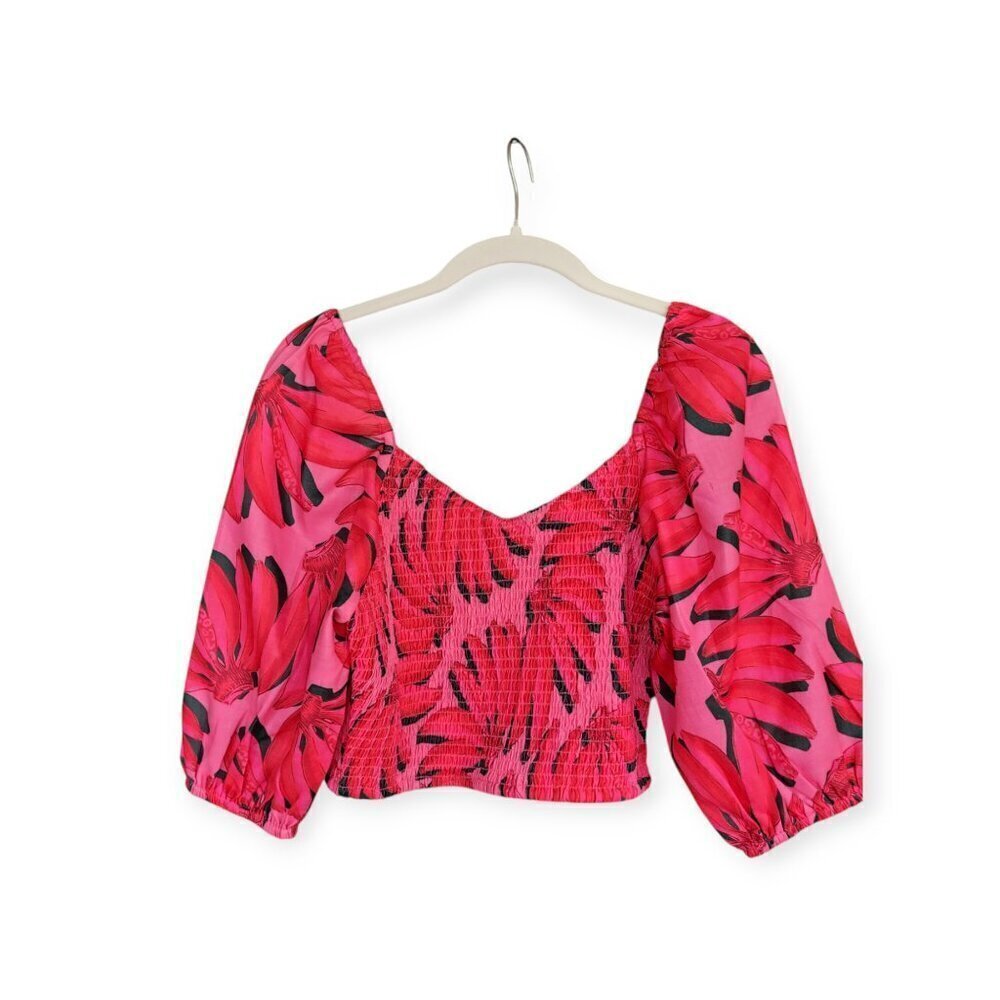 Nordstrom HT360 Collective Banana Print Puff Sleeve Top Size M NWOT - Picture 2 of 8